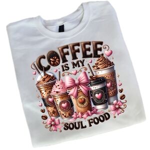 White Coffee-Themed Sublimation Sweatshirt